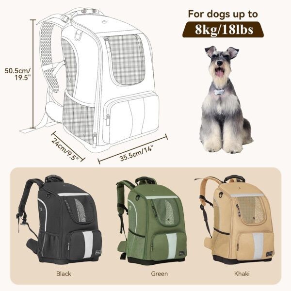 Petsfit Pet Carrier Backpack, Adjustable Dog Carrier Backpack Travel Bag With Upgraded Weight Reduction Design,Ideal for Hiking, Commuting or Travel,Pet Backpack for Small Medium Dogs and Cats,Khaki - Image 2