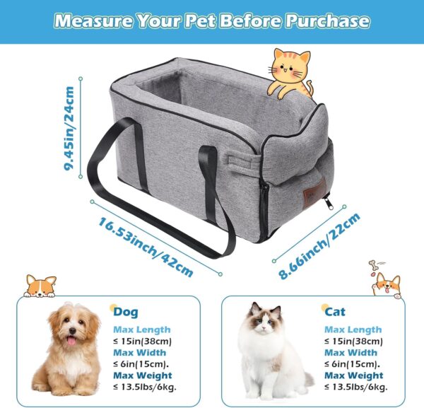 Dog Car Seat for Small Dogs Pet Car Booster Seat Detachable and Washable Dog Booster Seat for Small Pets Up to 13.5 Lbs Center Console Dogs and Cats Car Seat Fits Car Home Travel - Image 2