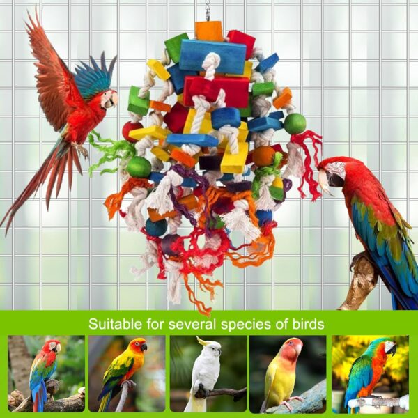 MQUPIN Large Parrot Toys Bird toys, Strong Chewing Quaker Parrot Toys,100% Natural Multicolored Wooden Blocks Parrot Cage Bite Toy for Large Medium Birds Macaws African Grey Parrot Toys(Colorful) - Image 5