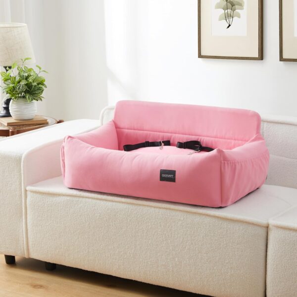 CHCFURPT Dog Car Seat for 2 Small Dogs Medium Dog Large Dogs Up to 60 Lbs, Pet Booster Car Seat with Thickened Fabric and Two Leashes, Dog Car Bed for Traveling in Car and Sleeping Bed (Pink) - Image 2