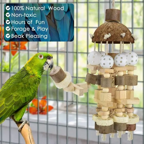 Dedjgoo Bird Parrot Toy, Parrot Toy Natural Wooden Blocks Bird Chewing Toy Parrot Cage Bite Toy Suits for Macaws Parrots - Image 4