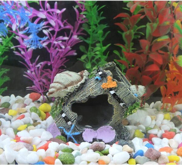 FuninCrea Fish Tank Cave Decor,Aquarium Broken Barrel Cave Decor, Fish Tank Mountain Cave Ornaments for Betta Fish Hiding Hole House Shelter (Grey) - Image 5
