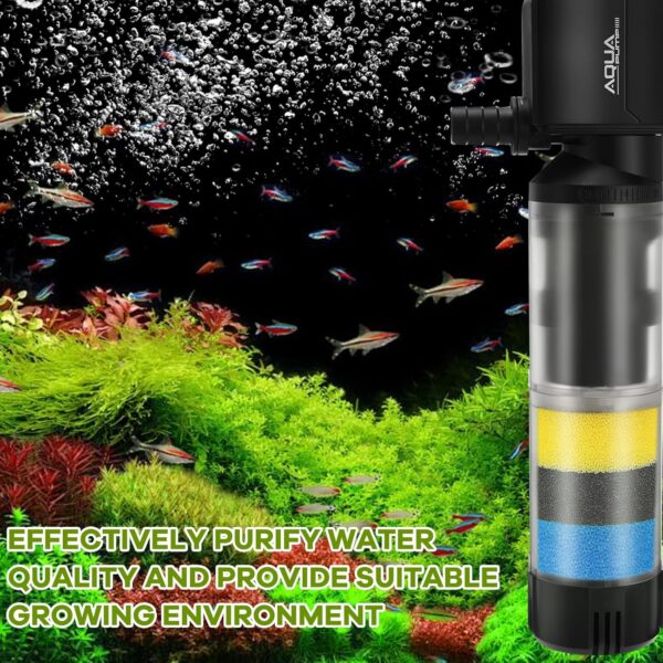 LYtech Fish Tank Filter Aquarium Filter 350GPH for 300-1200L Tank Water Cleaning Filter Pump with Filter Cartridges, 20W Submersible Water Pump, 2 Mode (Oxygenation/Rainfall) for Saltwater Freshwater - Image 8