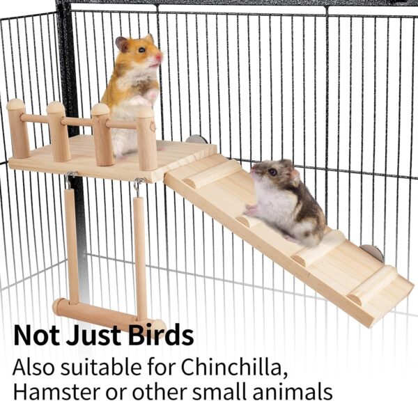 TeTupGa Hamster Bird Perches Cage Toys Parrot Wooden Platform With Climbing Ladder Playing Gyms Exercise Stands Wood Swing Chewing Toys Sets For Animals Green Cheeks, Baby Lovebird, Chinchilla, Budgie - Image 5