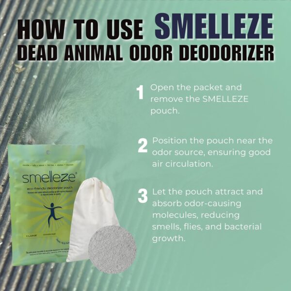 SMELLEZE Dead Animal Odor Eliminator for Strong Odor Removal - Eliminate Dead Rodent & Wildlife Smell - Safe Indoor & Outdoor Use, Natural Odor Remover, Fresh & Effective - 1 Pouch. - Image 5