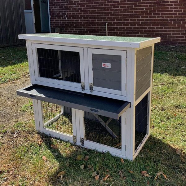 BUNNY BUSINESS 36" 2-Tier Double Decker Rabbit/Guinea Pig Hutch with Sliding Tray (GREY) - Image 2