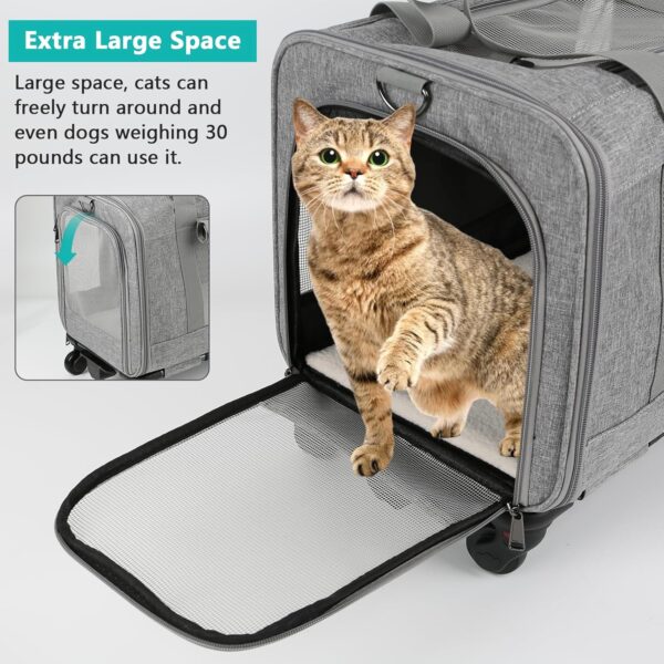 Pet Carrier On Wheels for Cats and Dogs, Cat Transport Carrier with Telescopic Handle, Dog Trolley Travel Tote Bag, Portable Pet Travel Carrier for Small Medium Pets (Pink) - Image 4