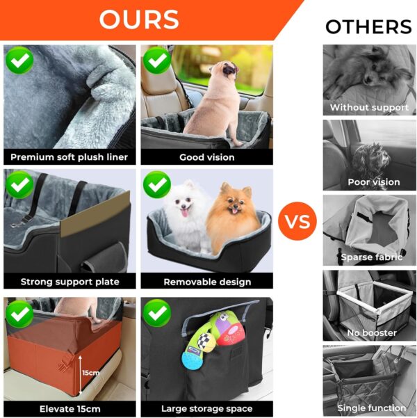 Babenest Dog Booster Car Seat, Extra Stable Pet Booster for Small to Medium-Sized Dogs Cats with Safety Leash, Washable Puppy Travel Car Seat Protector with Storage Pocket for Back Front Seat(L Black） - Image 5