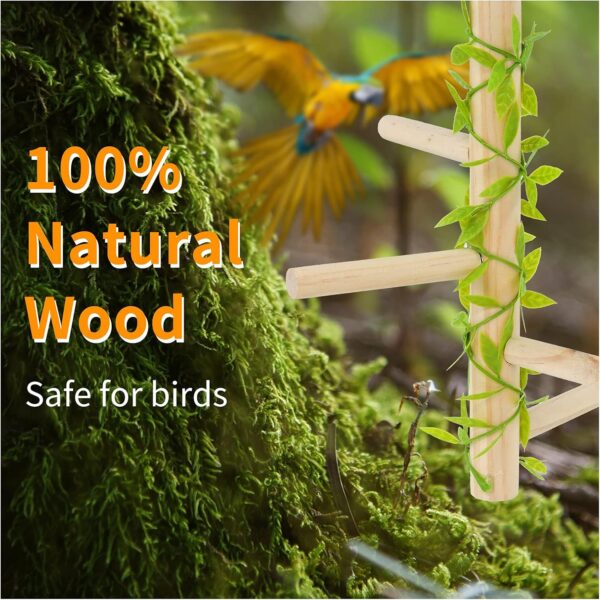 Andiker Bird Perches, Natural Tree Branch Birdcage Pole with Green Leaves, Paw Grinding Stick, Parrot Chew Toys for Parrots, Macaws, Parakeets, Conures, Cockatiel, Budgie (1pc) - Image 6