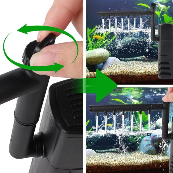 Rinwywey Fish Tank Filter, Internal Aquarium Filter with 600L/H, 7W Silent Fish Tank Filter Pump Fountain Water Pump and Oxygen Supply for Small Tank Up, Aquariums - Image 6