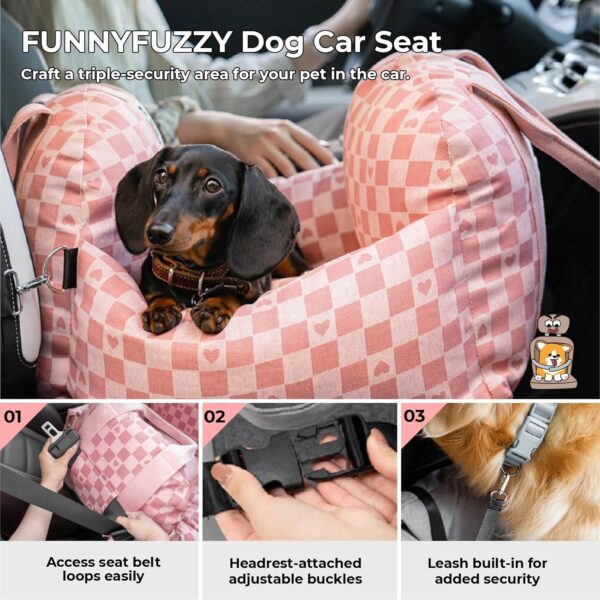 FUNNYFUZZY Dog Car Seat, Dog Car Bed (Pink, Two Seats - 2 Dog leashes) - Image 2