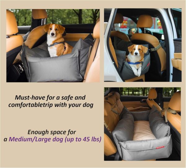 Pet Car Booster Seat for Large Dog and Cat Bumper Cushion Bed with Harness for Long Drive Made of Scratch-Resistant and Water-Resistant Oxford (Medium, Gray) - Image 2