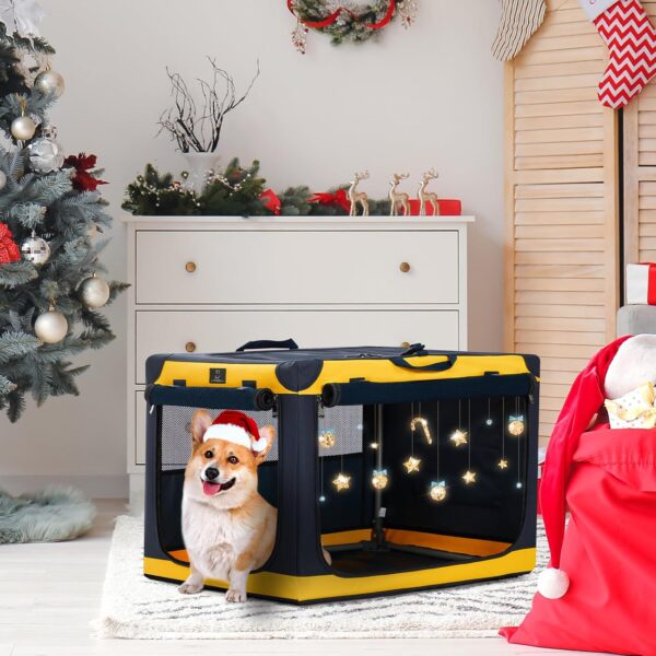 A 4 Pet Soft Dog Crate, 26 Inch Foldable Travel Dog Crate for Small Dogs and Cats, Puppy Crate with Durable & Adjustable Steel Frame and Washable Fabric Cover, Yellow - Image 8