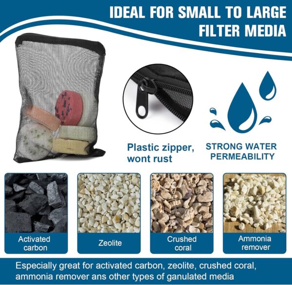 Molain Aquarium Filter Bags-10Pcs Fish Tank Media Mesh Filter Bag High Flow Fine Mesh Net Reusable Bags with durable plastic Zipper for Fish Tank Bio Balls, Pelletized Carbon -Mesh hole 1mm - Image 3