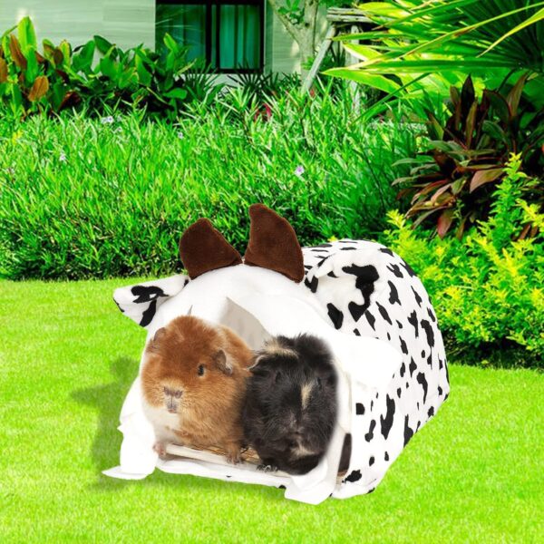 Guinea Pig Hideout Tunnel House, Small Animal Tube Cage Hut, Cute Cow Habitat Decor Accessories with Washing mat for Guinea Pig Hamster Chinchilla Dwarf Rabbit Hedgehog Squirrel Sleep Rest Play - Image 4