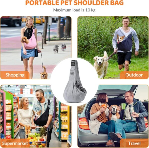 ALLSOPETS Pet Carrier Bag Dog Carrier Sling Reversible Puppy Carrier Purse with Storage Pocket Hand-Free Pet Sling Carrier for Carry Small Dogs Cats Suitable for Travel Outdoor (Light Grey) - Image 7