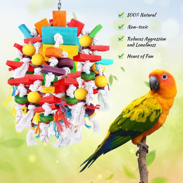 Bird Parrot Chewing Toys，Multicolored Wooden Blocks Tearing Toys with Wood Beads,Best Bird Toys for African Grey Parrot 、Macaws、Cockatoos and a Variety of Amazon Parrots - Image 4