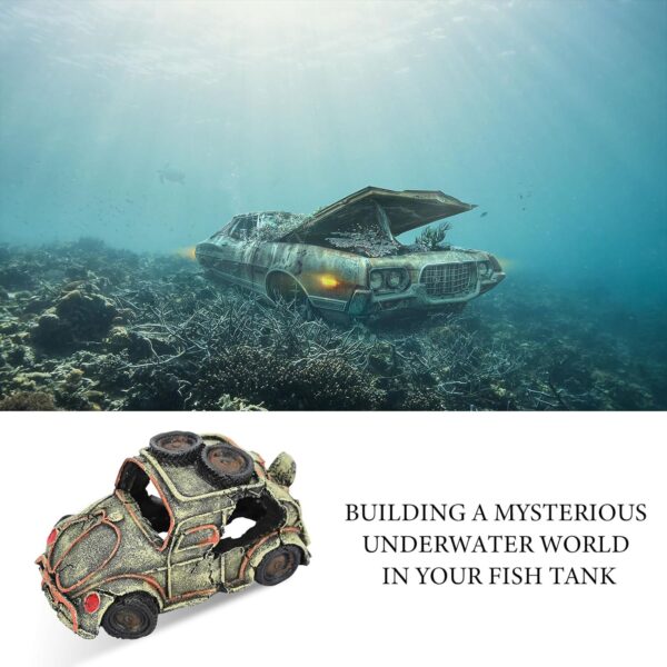 TOWEAR Aquarium Ornament Fish Tank Resin Car Ornament Decorations Imitation Car Wreck Decor Mysterious Underwater World Aquarium Accessories (Car) - Image 2