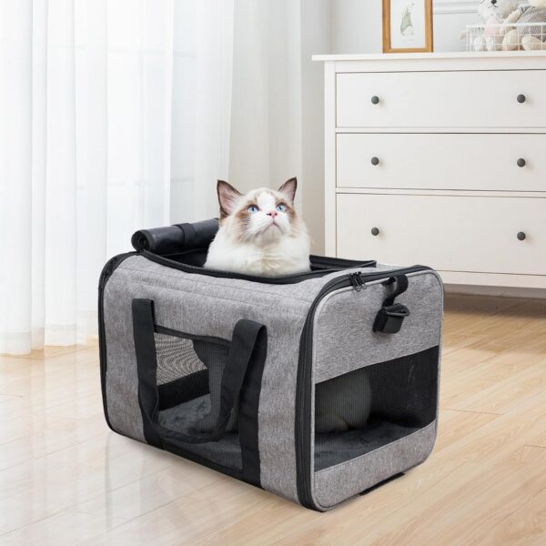 Babenest Dog Carrier with Detachable Wheels, Airline Approved Rolling Pet Carrier for Small Pets and Cats with Telescopic Handle and Shoulder Strap Car Travel Camping Park Pet Hospital (Grey) - Image 7