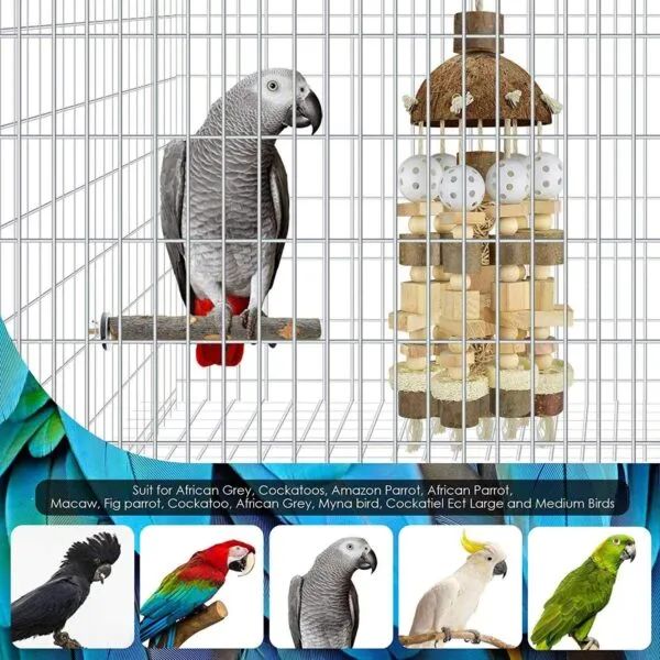 Dedjgoo Bird Parrot Toy, Parrot Toy Natural Wooden Blocks Bird Chewing Toy Parrot Cage Bite Toy Suits for Macaws Parrots - Image 2