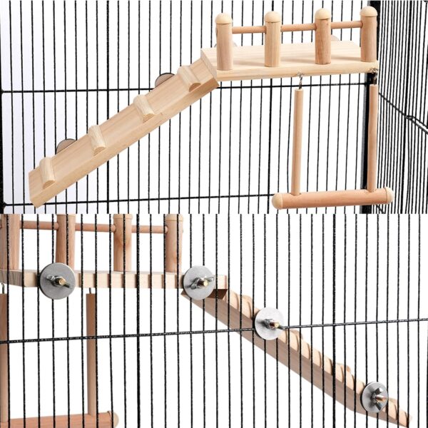 TeTupGa Hamster Bird Perches Cage Toys Parrot Wooden Platform With Climbing Ladder Playing Gyms Exercise Stands Wood Swing Chewing Toys Sets For Animals Green Cheeks, Baby Lovebird, Chinchilla, Budgie - Image 6