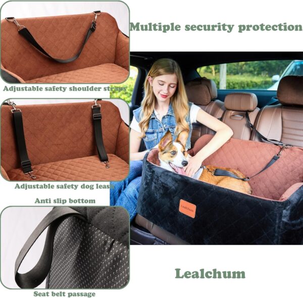 Lealchum Dog Booster Car Seat for Medium Dogs,Two Clip-On Safety Leashs Dog Car Bed for Two Small Dogs,Removable and Washable Comfy Pet Car Seat,Easy to Install and Clean (Black, Large) - Image 4