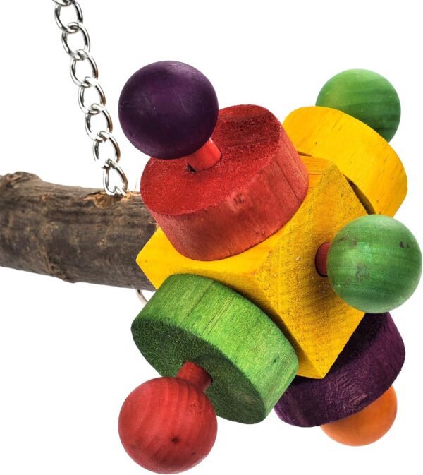 PARROT ESSENTIALS Natural Wood Swing with Double Twirlers - Colourful Wooden Swing for Parrots, Cockatoo, Conure and More - Hanging Toy Pet Swing - Parrot Toy Nest Swing Encourages Foot Exercise - Image 3