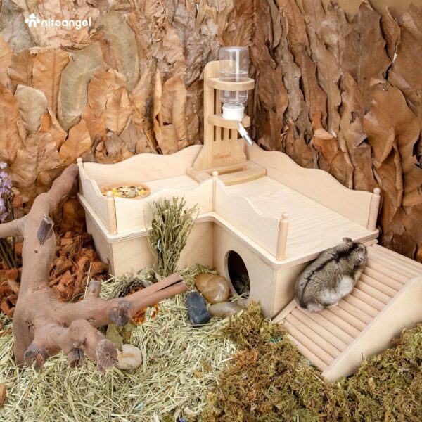 Niteangel Hamster Play Wooden Platform & Multi-Chamber Series Maze Fence for Dwarf Syrian Hamsters Gerbils Mice Degus or Other Small Pets (for 2 Chamber Hideout-Large) - Image 5