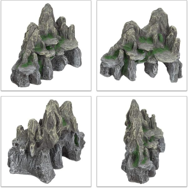 Relaxdays Aquarium Decoration, Rock Formation, Natural Look Ornament, Resin Stone Cave, Fish Tank, 21 cm, Grey/Green, Polyresin, Gray, Pack of 1 - Image 6