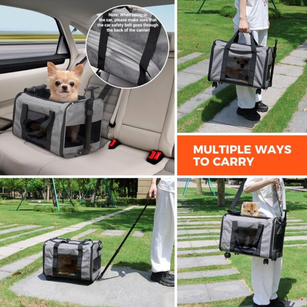 Babenest Dog Carrier with Detachable Wheels, Airline Approved Rolling Pet Carrier for Small Pets and Cats with Telescopic Handle and Shoulder Strap Car Travel Camping Park Pet Hospital (Grey) - Image 5