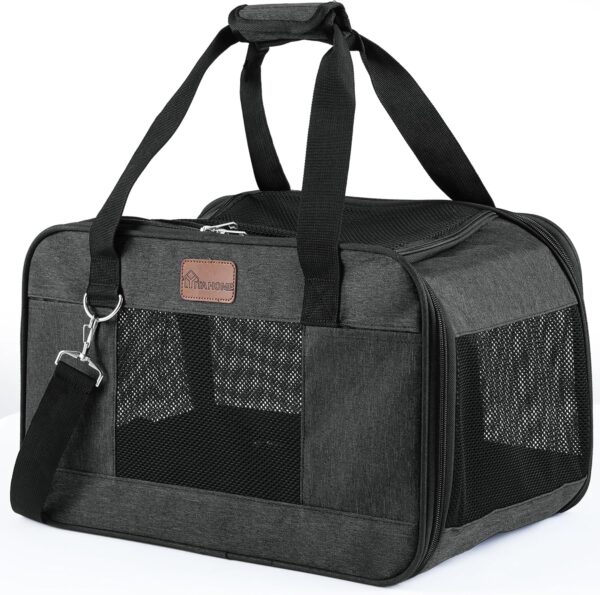 YITAHOME Cat Carrier Airline Approved, Soft-Sided Pet Carrier for Cats and Dogs Up to 15lbs, 5 Sides Breathable Collapsible Cat Travel Carrier with Bottom Protection and Washable Liner, Black - Image 7