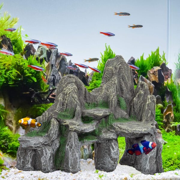 Relaxdays Aquarium Decoration, Rock Formation, Natural Look Ornament, Resin Stone Cave, Fish Tank, 21 cm, Grey/Green, Polyresin, Gray, Pack of 1 - Image 5