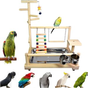 AFGSsm Bird playground, Bird perch, Budgie playground, Parrot perch, Parrot stand, Wood Perch Gym Playpen Ladder with Feeder Cups Toys Exercise Play