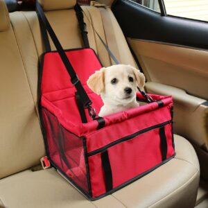 Aandyou Pet Car Booster Seat Breathable Waterproof Pet Dog Car Supplies Travel Pet Car Carrier Bag Seat Protector Cover with Safety Leash for Small Dogs Cats Puppy (Red)