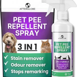 Afterglobe 3 in 1 Pet Urine Repellent, Enzyme Stain & Odour Remover, Urine Smell Neutraliser & Pet Carpet Cleaner, Works on any Surface, Stops Cats & Dogs Marking in House, Strong Cleaner for Cat Pee