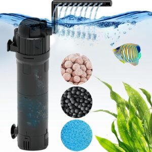 Aquarium Filter UV Light with Timer, Internal Fish Tank Filter with UV Steriliser Turns Green Water to Clear, Adjustable Fish Tank Filter Pump for 80-200L Aquariums, Flow Rate and Direction Adjustable