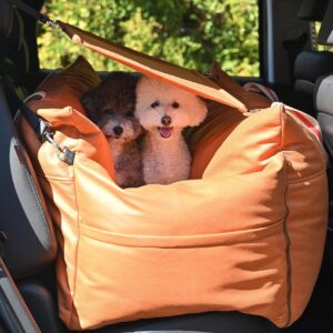 BESTEN Dog Booster Seat with a Sun Shade Made of Strong Faux-Leather Fluffy Cushions Make a Great Resting Place for Your pet (Large, Orange)