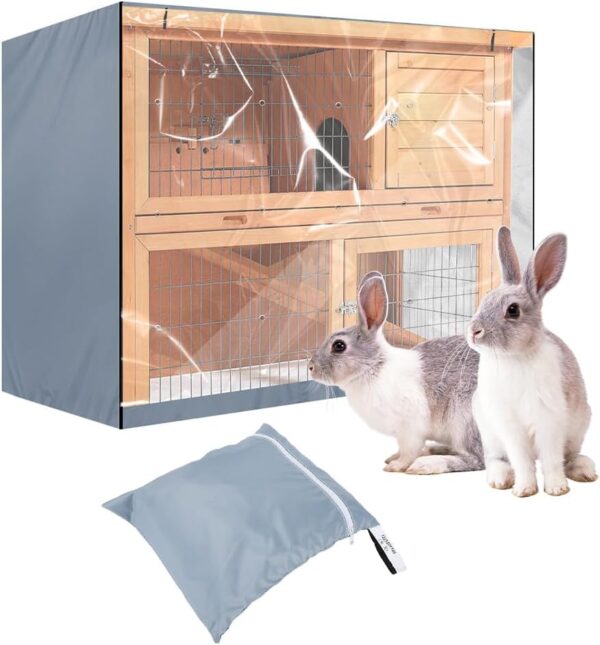 BORDSTRACT Rabbit Hutch Cover, Durable Oxford Rabbit Cage Dust Cover Bunny Hutch Poultry Cage Covers Waterproof(Grey)