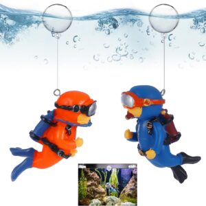 BRITECO 2 Pcs Vibrant Aquarium Decoration Set - Diver with Treasure Chest Ornament - Fish Tank Decor, Enhances Underwater Theme