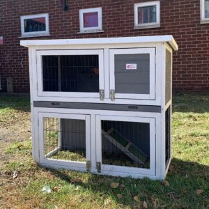 BUNNY BUSINESS 36" 2-Tier Double Decker Rabbit/Guinea Pig Hutch with Sliding Tray (GREY)