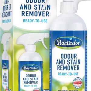 Bactador Odour and Stain Remover Spray 750ml - Biological enzyme cleaner as a ready-to-use solution against sweat, cat urine, dog urine, animal odors - For household, car & animal environment