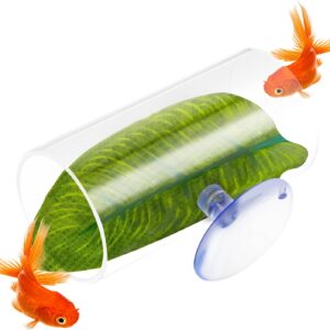 Betta Fish Acrylic Tube Tunnel, Hollow Betta Fish Cave with Betta Fish Leaf Pad Betta Fish Tank Accessories Betta Shelter Hideaway for Aquarium Decor Fish Tank Decorations Shrimp Hideout Design Tube