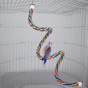 Bird Perch- Cage Rope for Parrot/Parakeet/Cockatiel Bungee Toy Comfy Colorful (41.3 Inch Long, Metal Nuts)