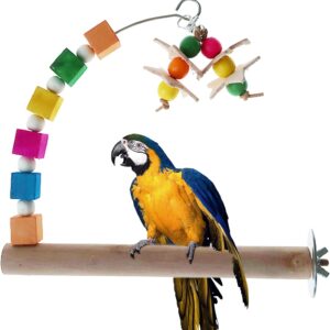 Bird Perch Parakeet Toys,Parrot Wood Stand for Cage,Natural Wooden Parrot Toys Colorful Bird Chew Toys for Parrot Conure Lovebird Budgie Finches Parakeet and Small Sized Birds