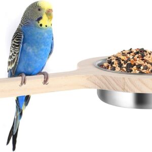 Bird Perch with Feeding Cup, Parrot Wood Perch Stand, Bird Pet Perch Toy, Bird Cage Accessory for Parakeet Lovebird Cockatiel Budgie Small Parrots