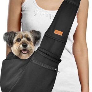 CUBY Dog and Cat Sling Carrier - Small Dog Carrier Sling with Adjust Strap & Zip Pocket, Hands Free Soft Dog Slings for Small Dogs Cats Puppy Pets Outdoor Travel Safety Purse Bag (Black)