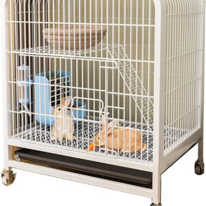 CUTTE Double-storey Rabbit Villa Rabbit Hutch Guinea Pig House Indoor Rabbit Cage Chicken Nesting Box Small Animal Cage with Trays and Wheel