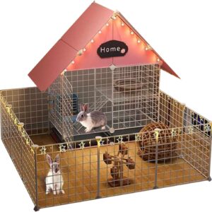 CUTTE Upgrade Two Floors Rabbit Hutch, Guinea Pig House Indoor Rabbit Bunny Cage Chicken Nesting Box, Small Animal Cage with Trays