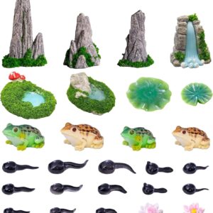 Cosiesnest 27 Pieces Aquarium Decorations, Fish Tank Rockery Hiding Cave Landscaping Decoration with Frog Tadpole Lotus Leaf Lotus Flower for Fish Shrimp Hiding Aquarium Ornament Pet Supplies