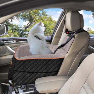 DESELL Dog Booster Car Seat, Adjustable Separating Seat Cushion, Dog Car Seat Small Medium Sized Dogs Under 35lbs with Washable Pee Pad, Seat Belt and Storage Pocket, Pet Travel Carrier Bed (Balck2)